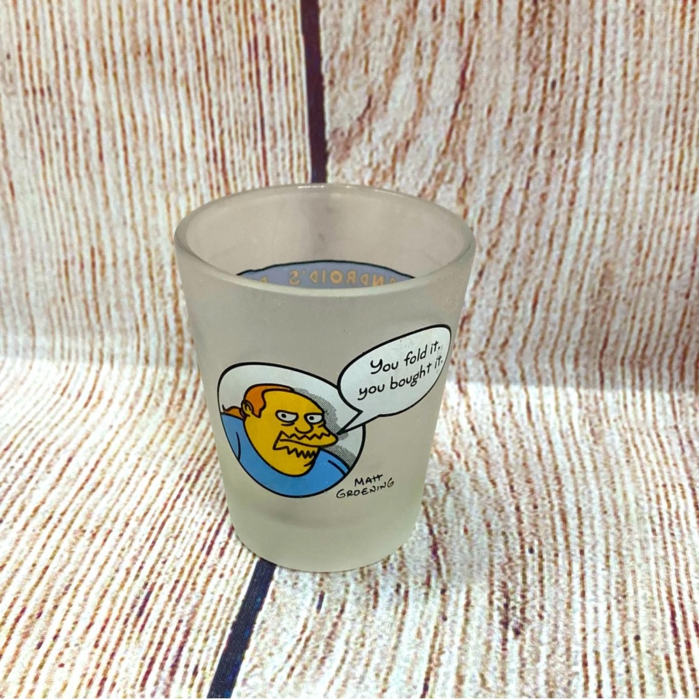 Simpsons Comic Book Guy Androids Dungeon & Baseball Card Shop Frosted Shot Glass